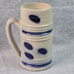 Williamsburg Pottery Hand Thrown Salt Glaze‎ Mug Cup Stein 6in Cobalt Tankard